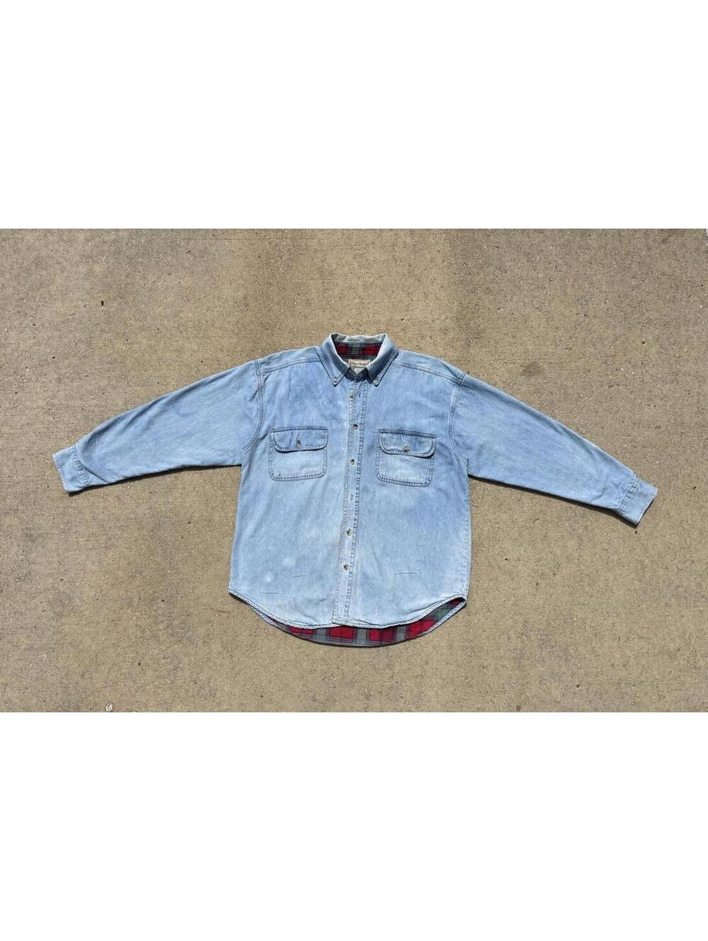 Faded Polo Light Wash Denim Button-Up Shirt Jacket Flannel